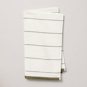 Hearth & Hand with Magnolia Ribbed Terry Hand Towel cream and green NWT